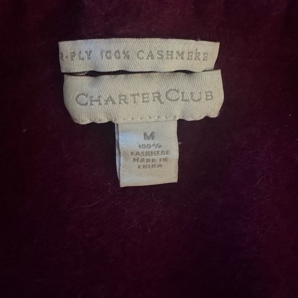 2 PLY CASHMERE WOOL CHARTER CLUB Ruffled V Neck Sweater Burgundy SZ MED Cozy EUC - Picture 8 of 12